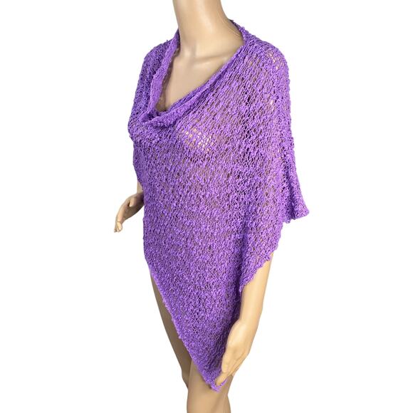 Lost River Clothing Hand Knit Crochet Cowl Lagenlook Asymmetric Poncho Sweater - Picture 6 of 10